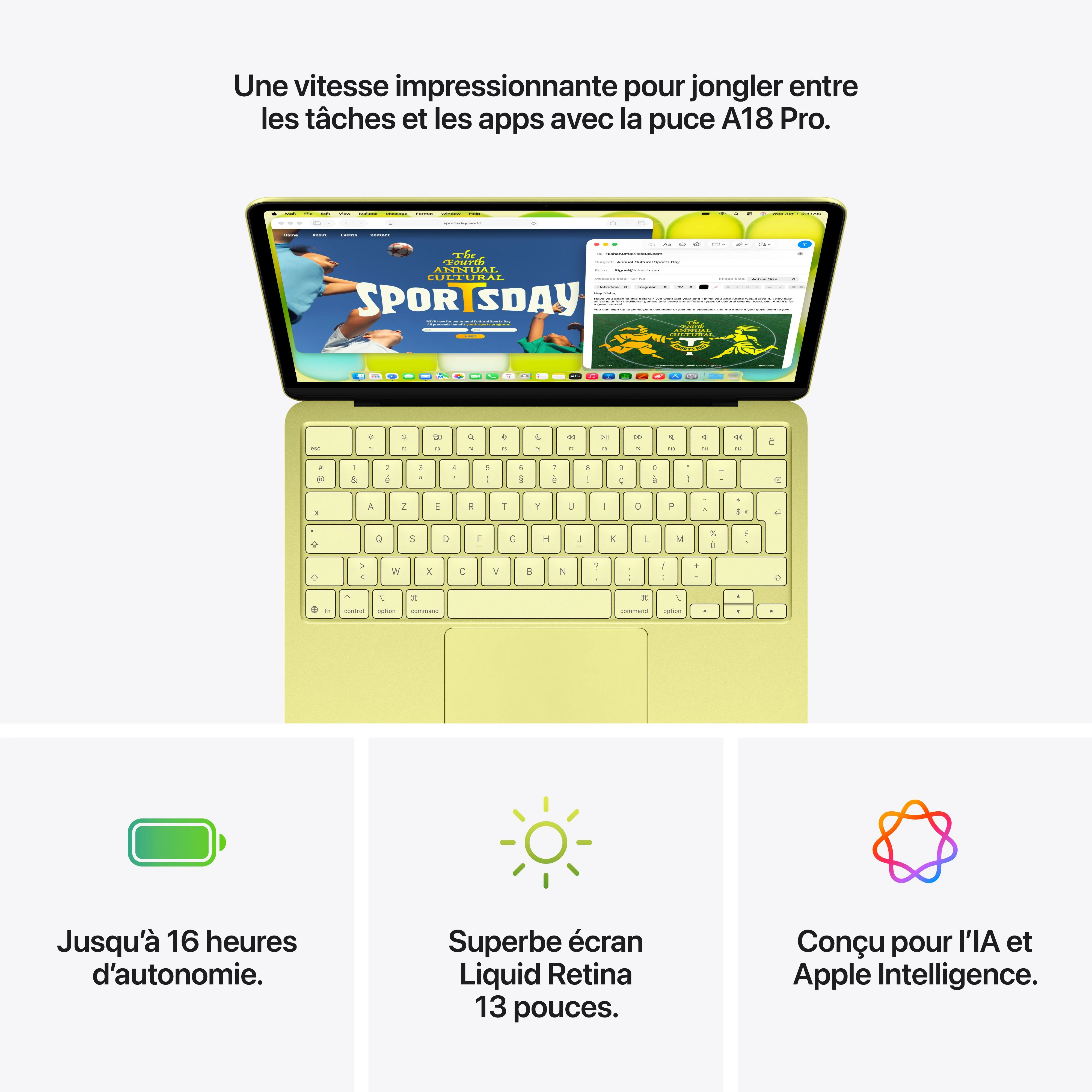 MacBook Neo 13 pouces: Puce Apple A18 Pro avec CPU 6 cœurs et GPU 5 cœurs, Magic Keyboard, 256 Go SSD - Indigo - Image 9