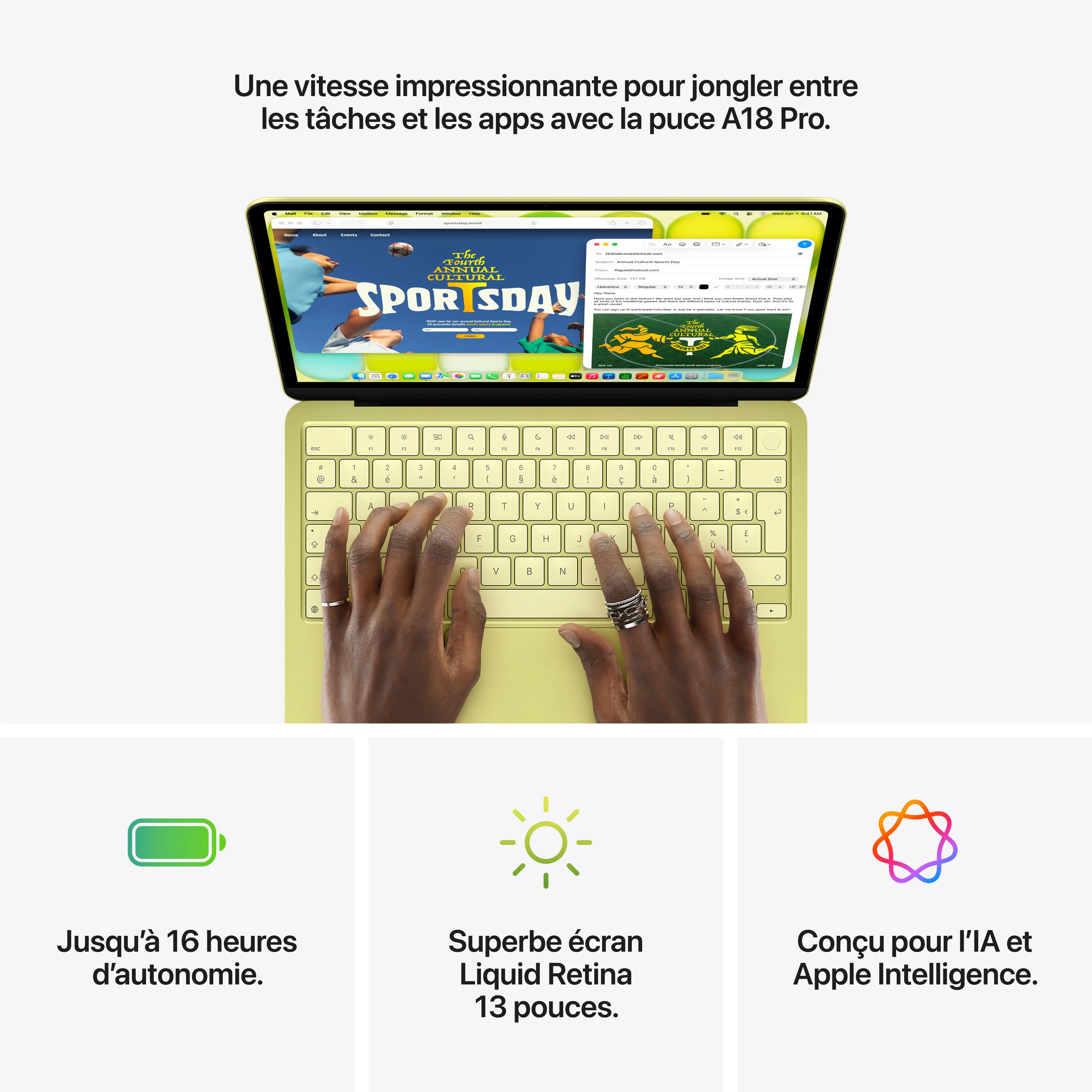 MacBook Neo 13 pouces: Puce Apple A18 Pro avec CPU 6 cœurs et GPU 5 cœurs, Magic Keyboard avec Touch ID, 512 Go SSD - Indigo - Image 9